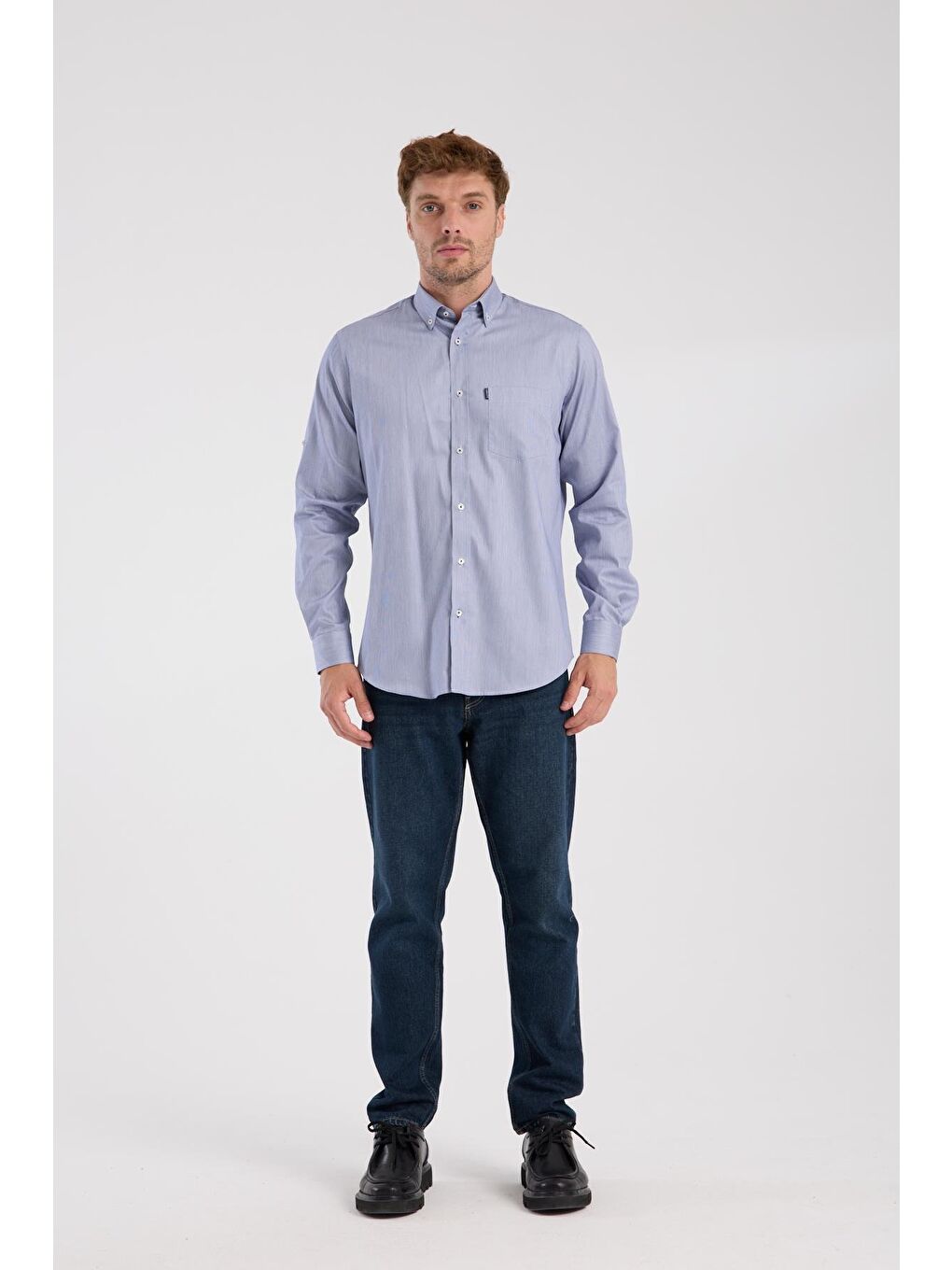 Aclub Ac10091 Poplin Pamuklu Regular Fit Lacivert Düğmeli Yaka Erkek Düz Gömlek