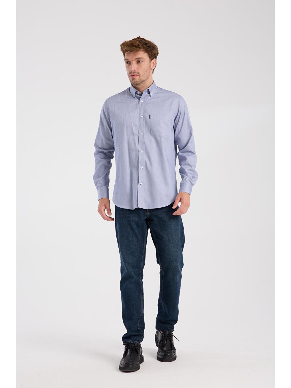 Aclub Ac10091 Poplin Pamuklu Regular Fit Lacivert Düğmeli Yaka Erkek Düz Gömlek-1