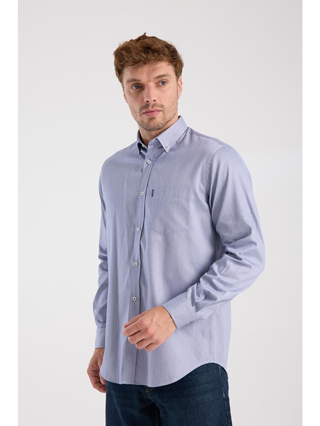 Aclub Ac10091 Poplin Pamuklu Regular Fit Lacivert Düğmeli Yaka Erkek Düz Gömlek-2