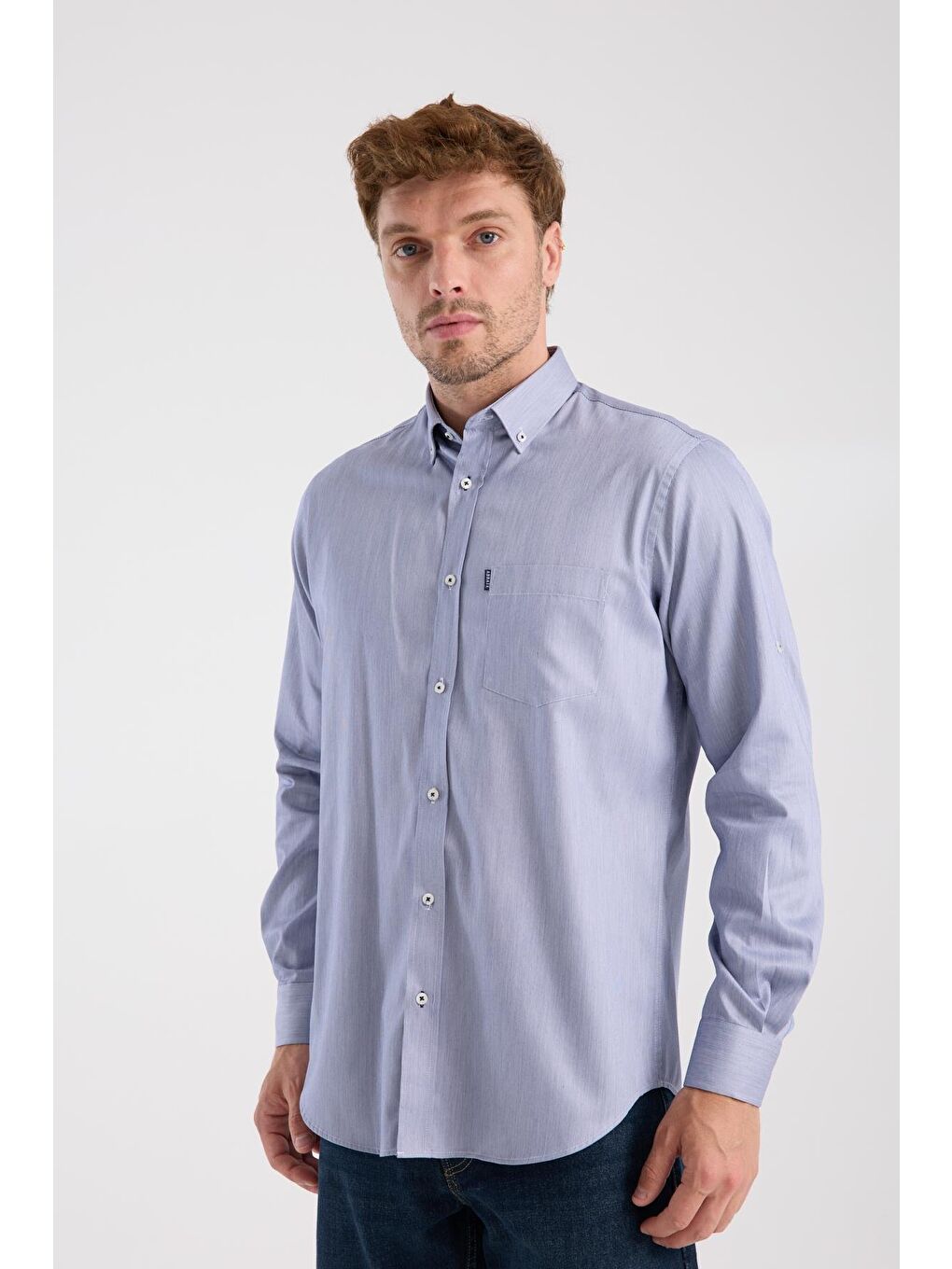 Aclub Ac10091 Poplin Pamuklu Regular Fit Lacivert Düğmeli Yaka Erkek Düz Gömlek-3