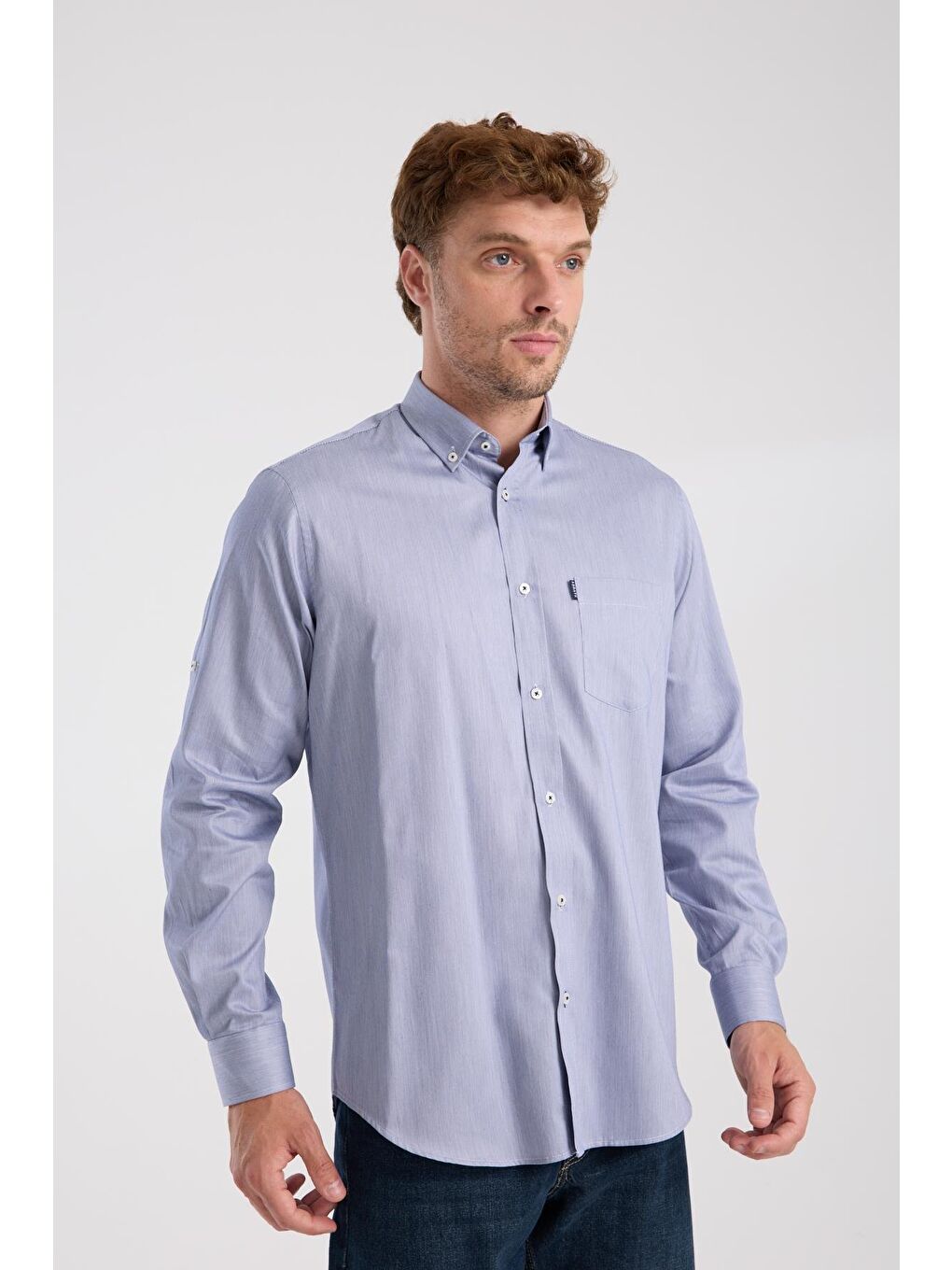 Aclub Ac10091 Poplin Pamuklu Regular Fit Lacivert Düğmeli Yaka Erkek Düz Gömlek-4