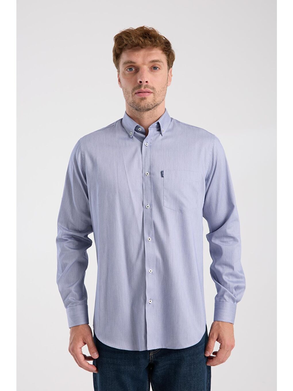 Aclub Ac10091 Poplin Pamuklu Regular Fit Lacivert Düğmeli Yaka Erkek Düz Gömlek-5