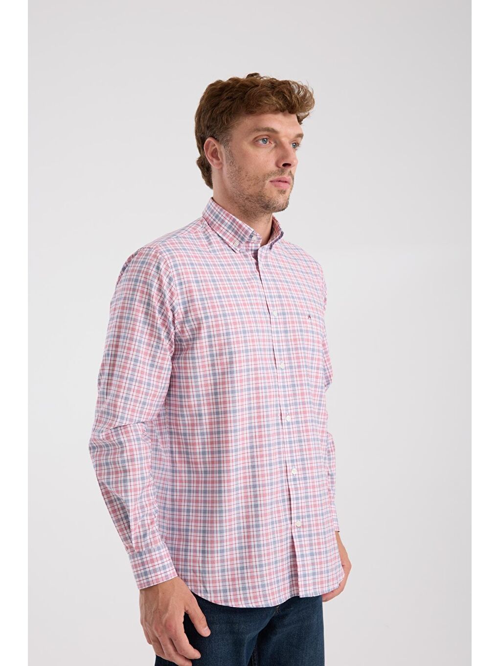 Aclub Ac10090 Oxford Pamuk Karışımlı Regular Fit Kırmızı Düğmeli Yaka Erkek Kareli Gömlek-4
