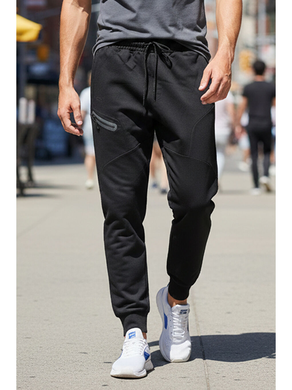 Paçası Beli Lastikli 3 Cepli Erkek Eşofman Altı 7077 Siyah