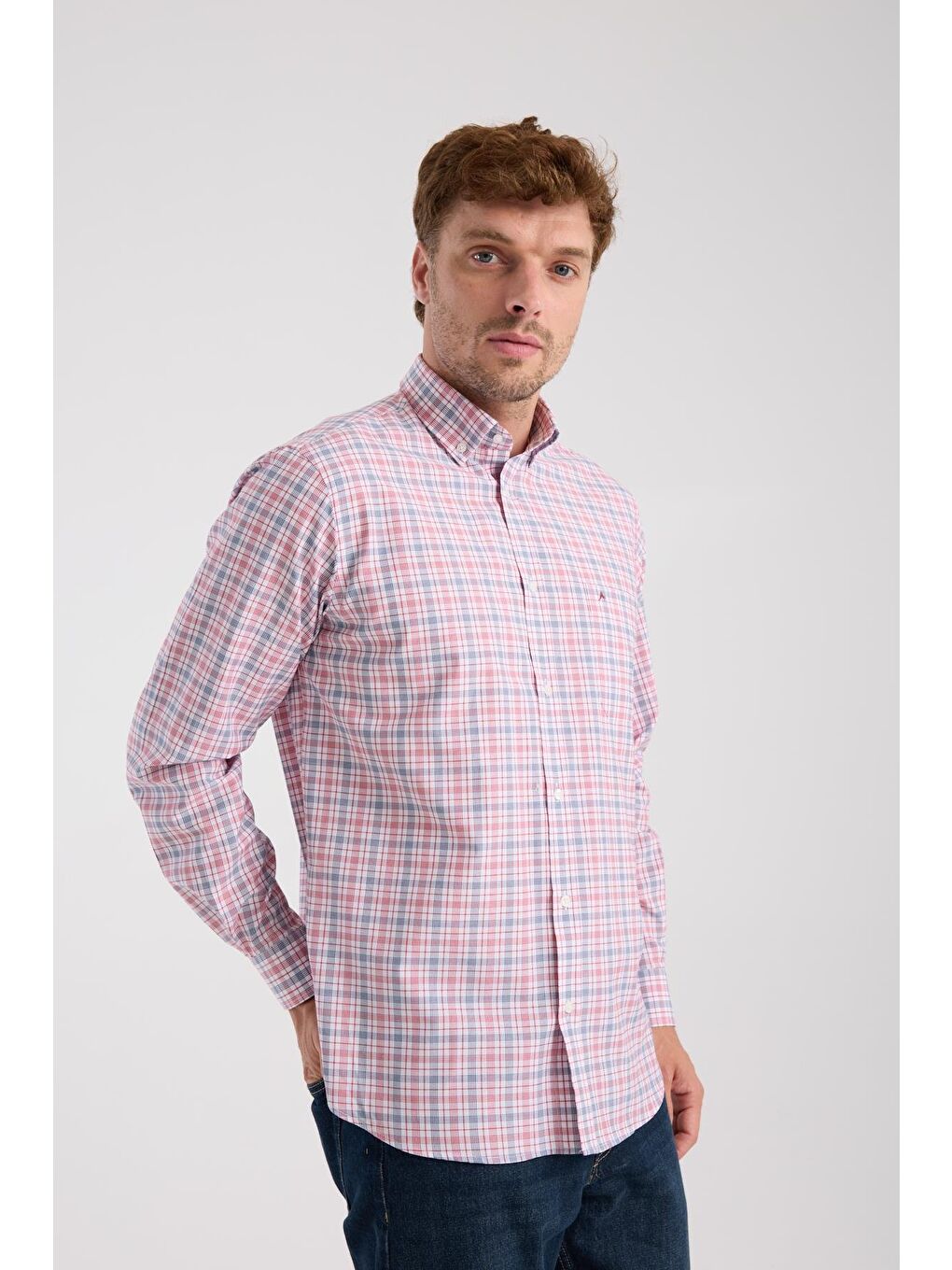 Aclub Ac10090 Oxford Pamuk Karışımlı Regular Fit Kırmızı Düğmeli Yaka Erkek Kareli Gömlek-5