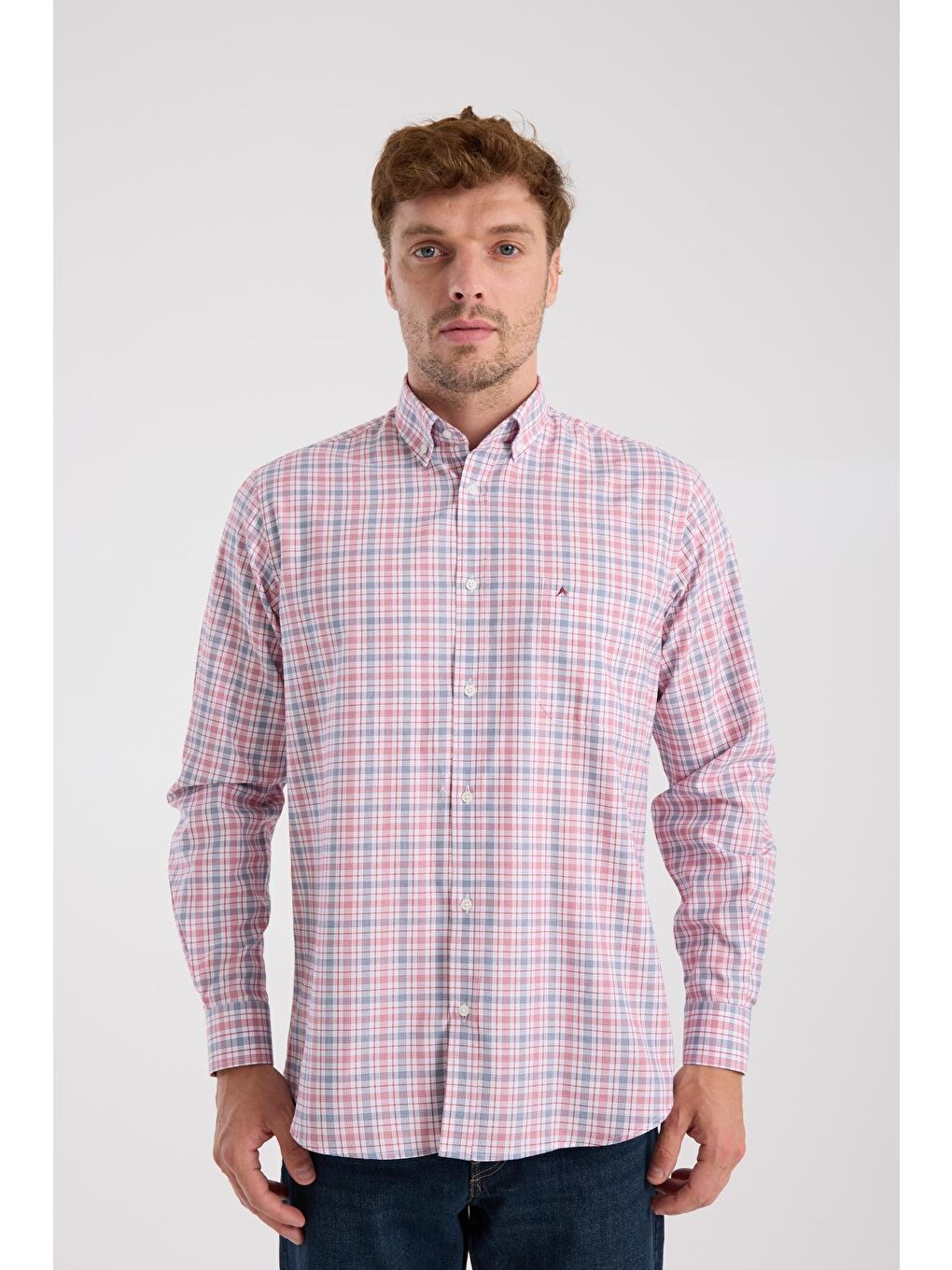 Aclub Ac10090 Oxford Pamuk Karışımlı Regular Fit Kırmızı Düğmeli Yaka Erkek Kareli Gömlek-6