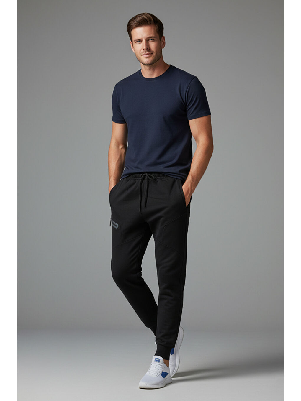 Paçası Beli Lastikli 3 Cepli Erkek Eşofman Altı 7077 Siyah-2