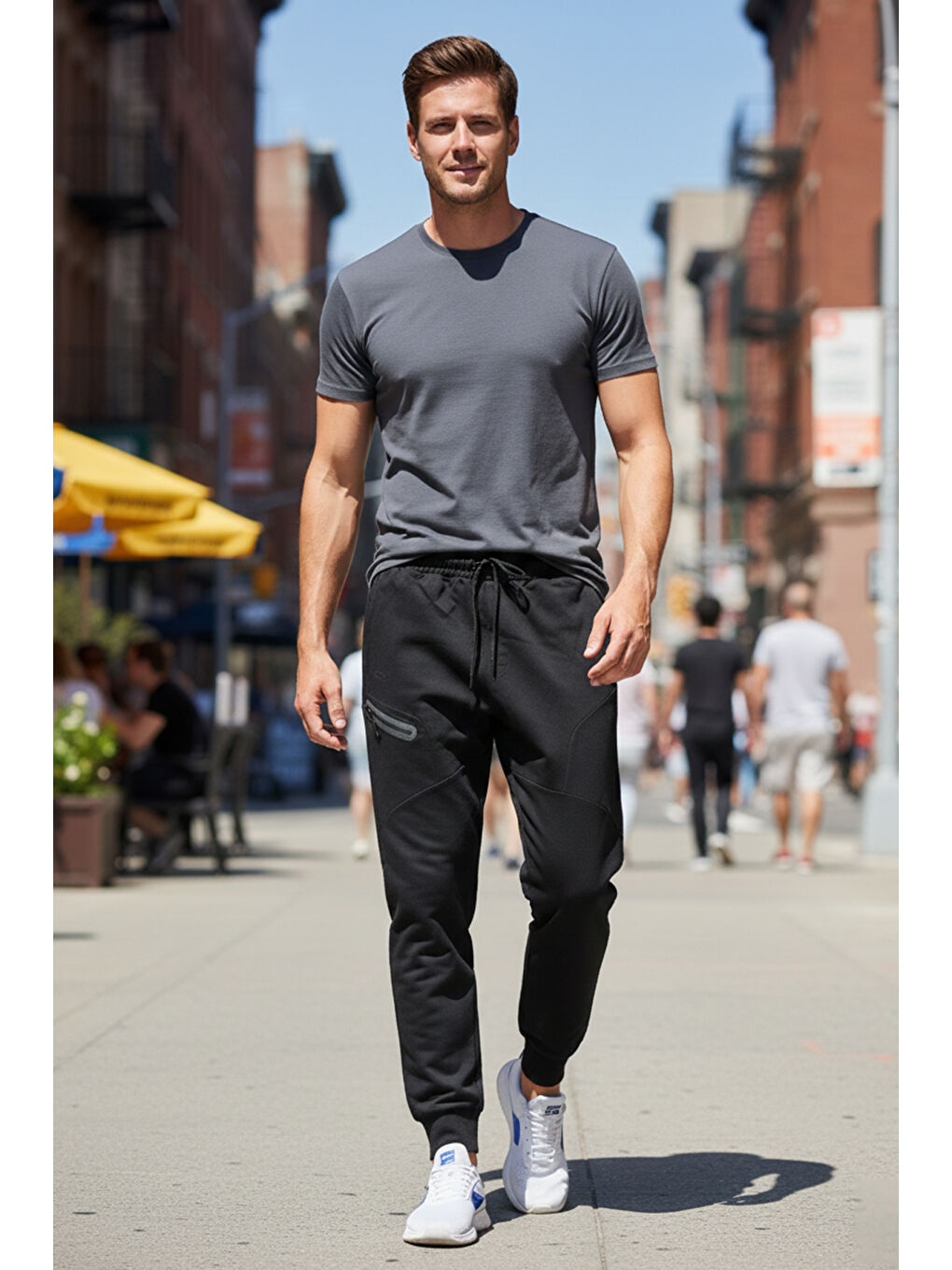 Paçası Beli Lastikli 3 Cepli Erkek Eşofman Altı 7077 Siyah-3