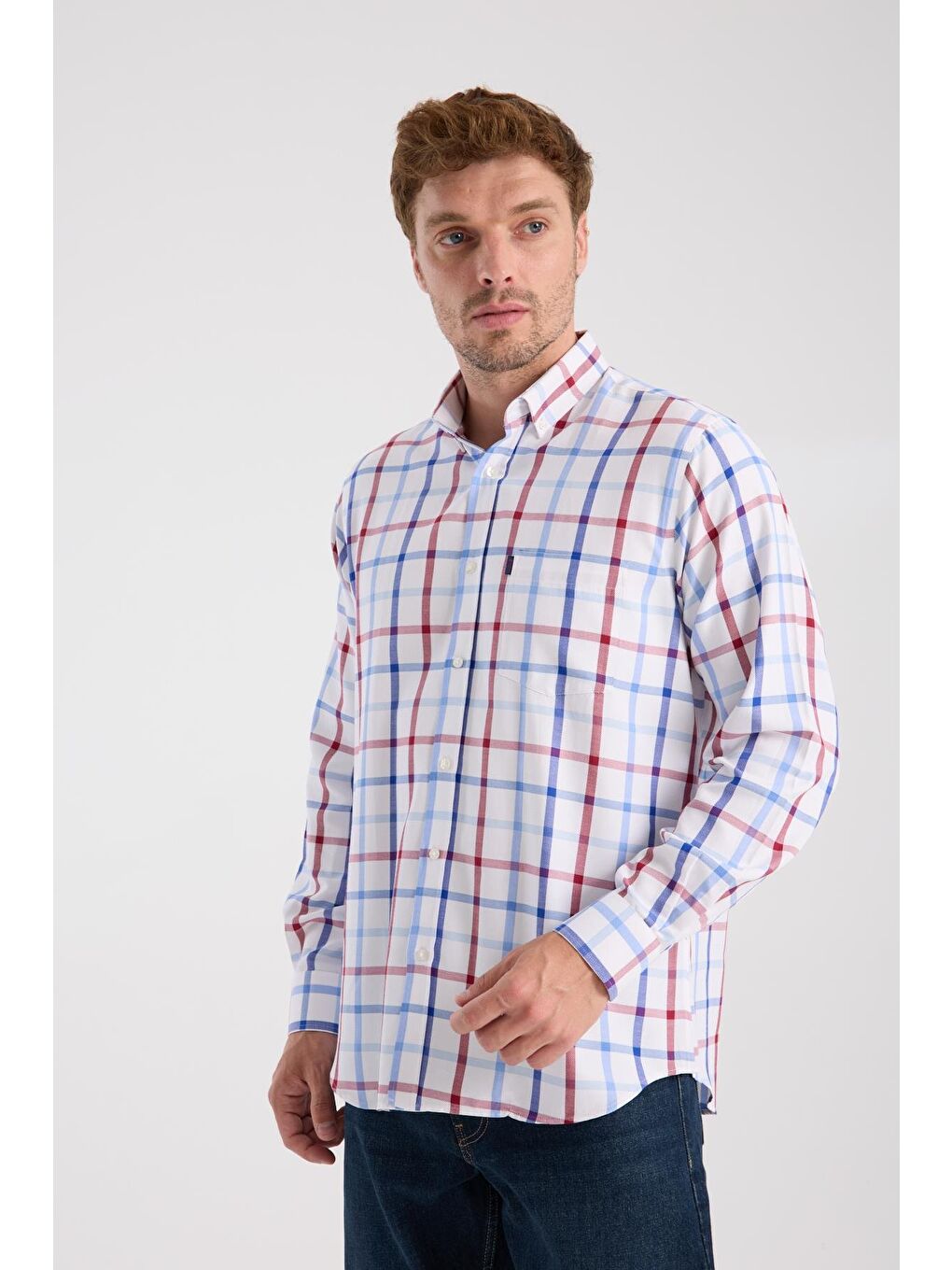 Aclub Ac10089 Oxford Pamuk Karışımlı Regular Fit Kırmızı Düğmeli Yaka Erkek Kareli Gömlek-2