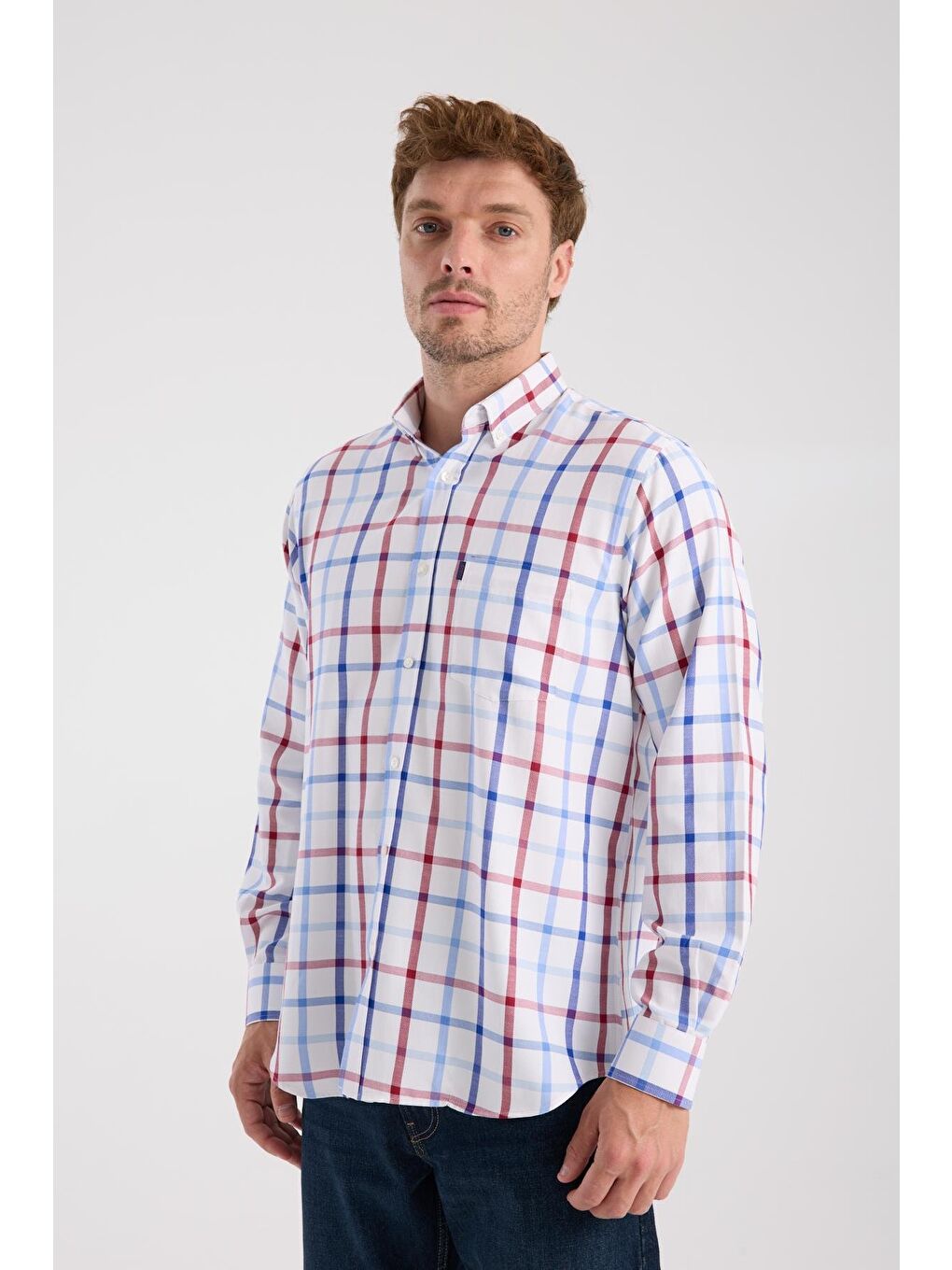 Aclub Ac10089 Oxford Pamuk Karışımlı Regular Fit Kırmızı Düğmeli Yaka Erkek Kareli Gömlek-3