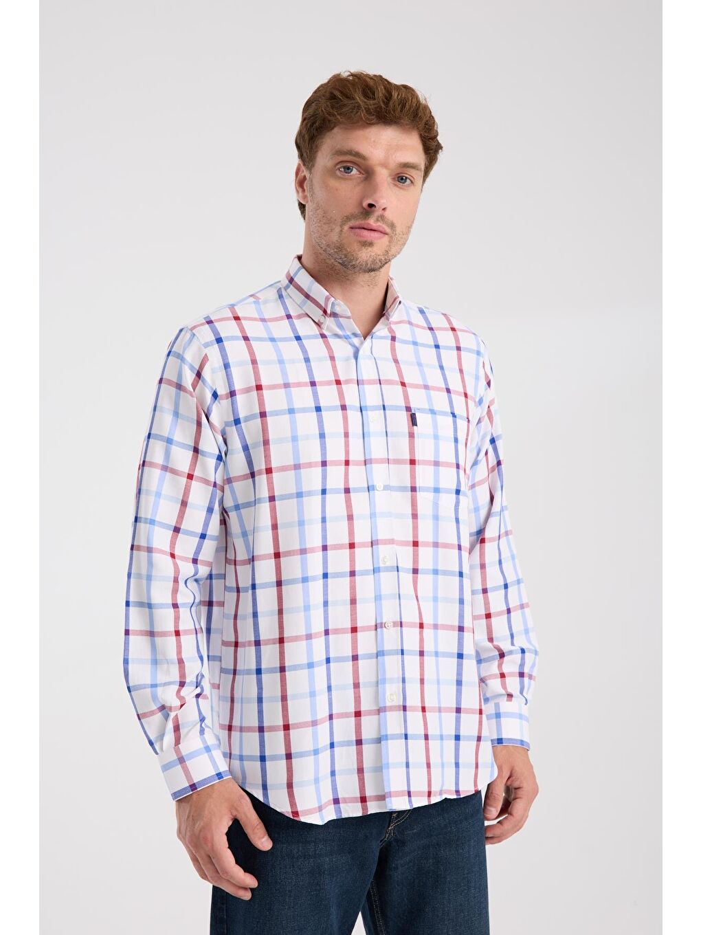 Aclub Ac10089 Oxford Pamuk Karışımlı Regular Fit Kırmızı Düğmeli Yaka Erkek Kareli Gömlek-4