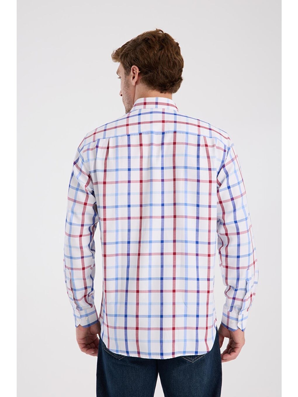 Aclub Ac10089 Oxford Pamuk Karışımlı Regular Fit Kırmızı Düğmeli Yaka Erkek Kareli Gömlek-7