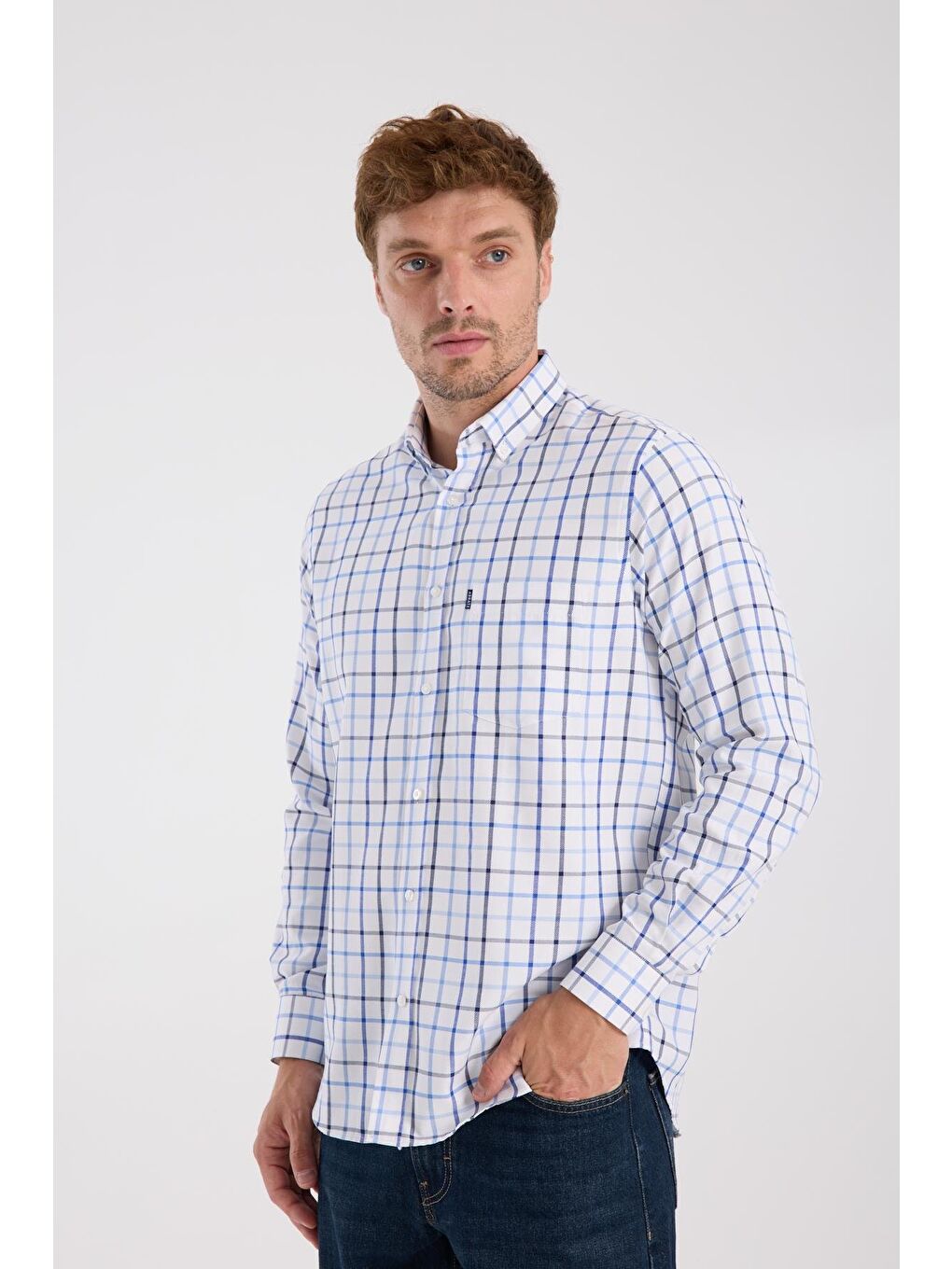 Aclub Ac10088 Oxford Pamuk Karışımlı Regular Fit Lacivert Düğmeli Yaka Erkek Kareli Gömlek-2