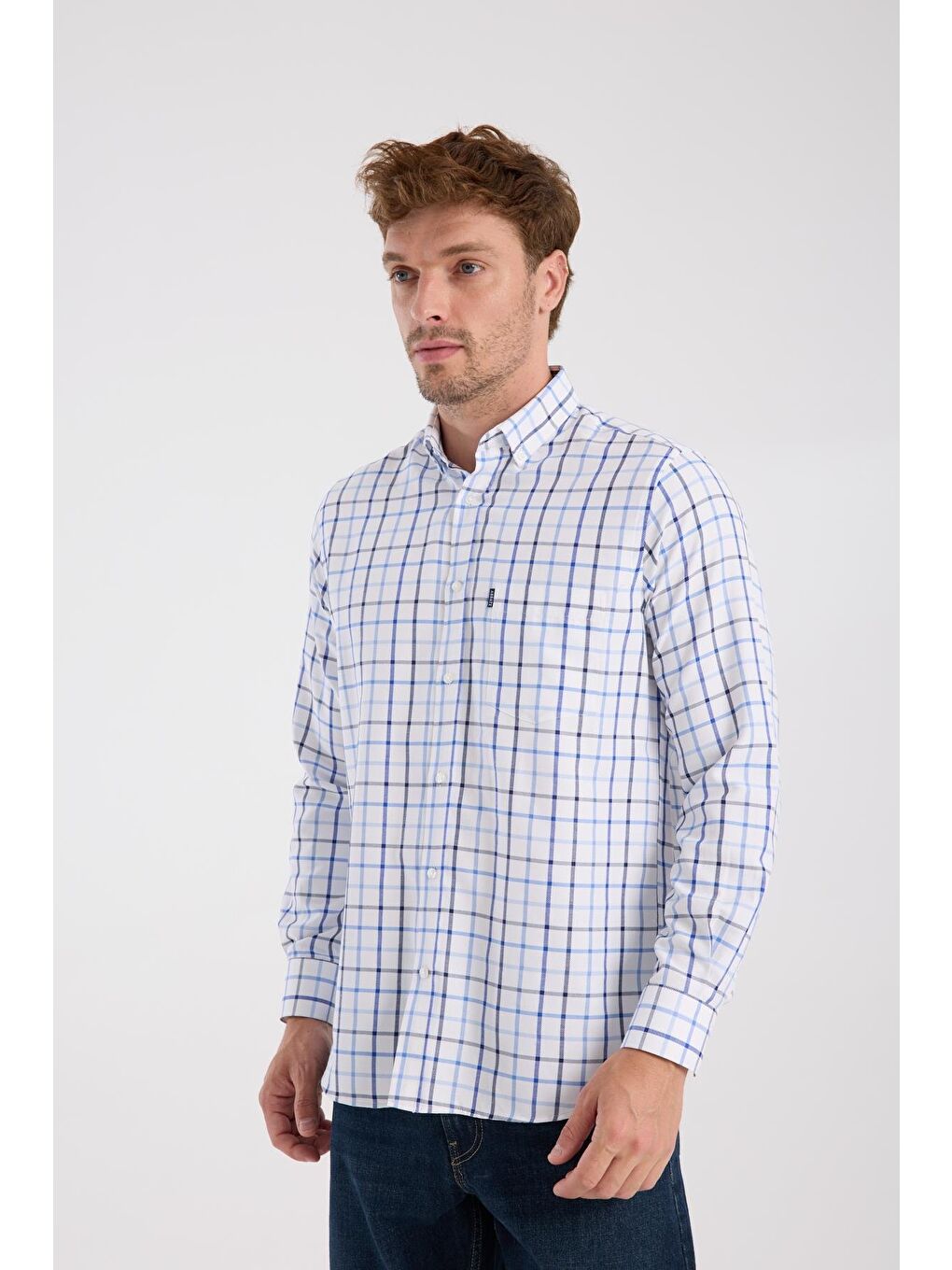 Aclub Ac10088 Oxford Pamuk Karışımlı Regular Fit Lacivert Düğmeli Yaka Erkek Kareli Gömlek-3