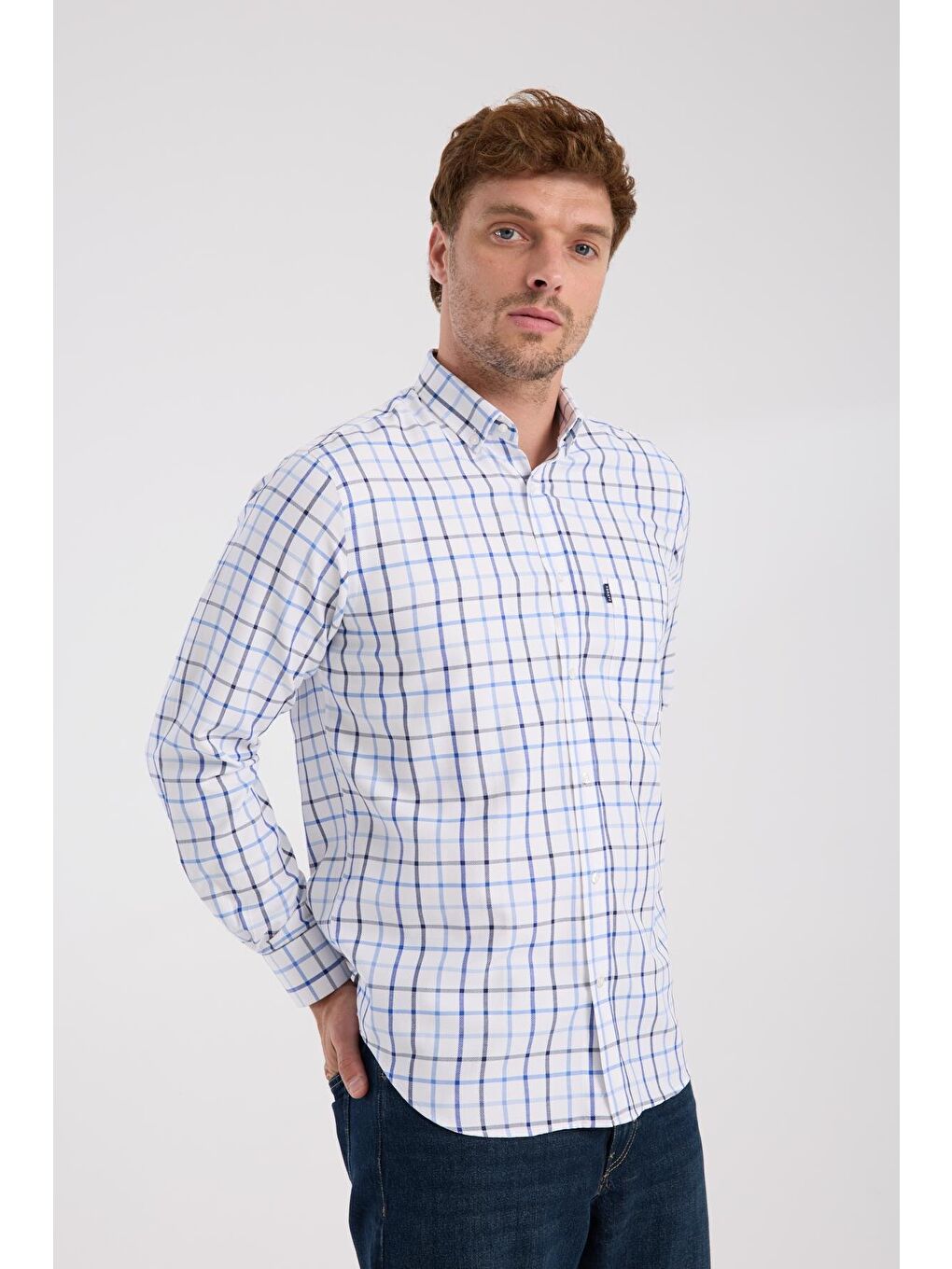 Aclub Ac10088 Oxford Pamuk Karışımlı Regular Fit Lacivert Düğmeli Yaka Erkek Kareli Gömlek-4