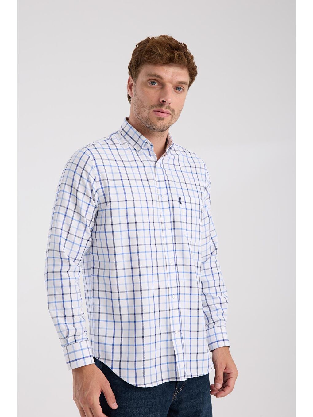 Aclub Ac10088 Oxford Pamuk Karışımlı Regular Fit Lacivert Düğmeli Yaka Erkek Kareli Gömlek-5