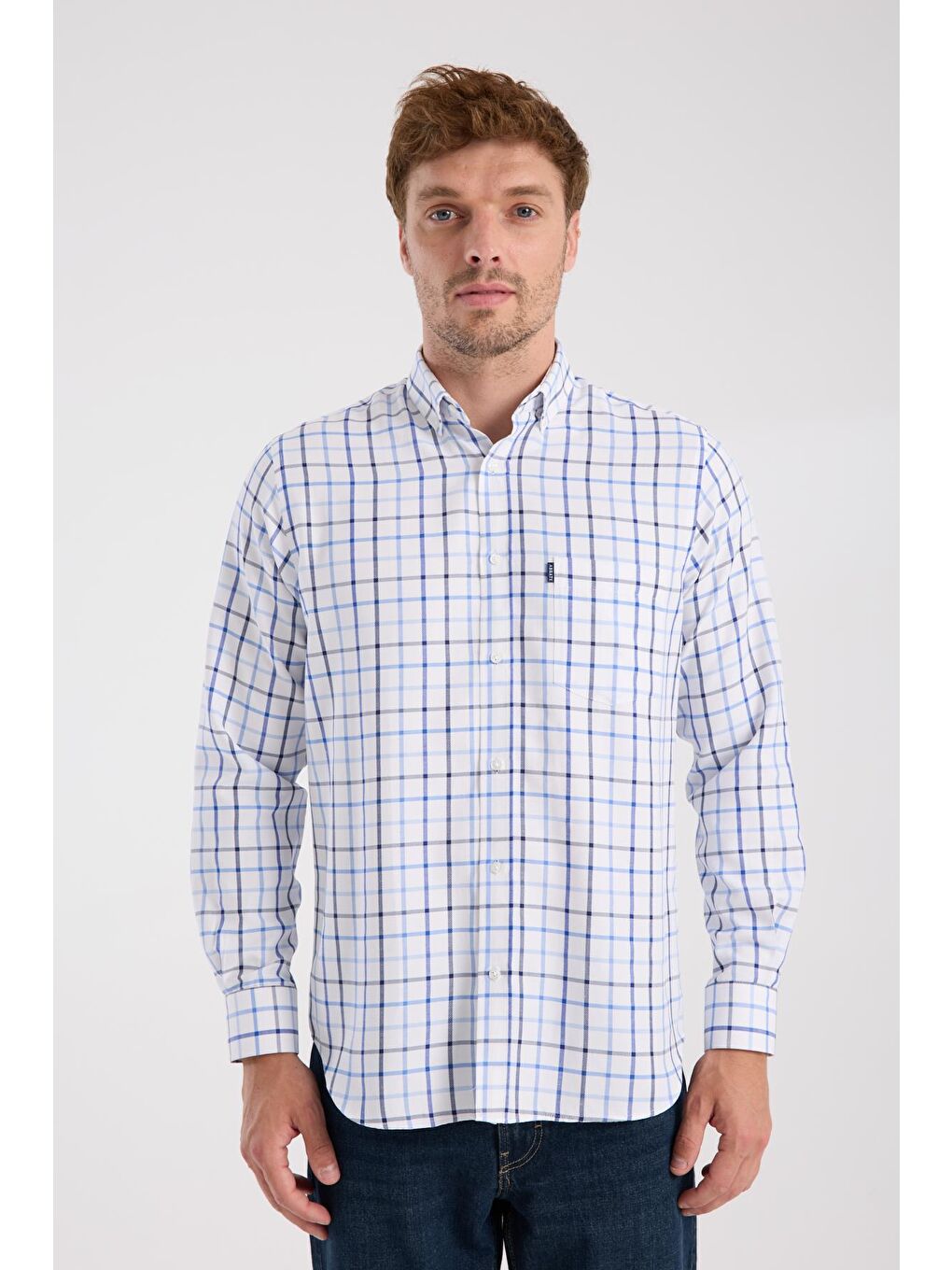 Aclub Ac10088 Oxford Pamuk Karışımlı Regular Fit Lacivert Düğmeli Yaka Erkek Kareli Gömlek-6