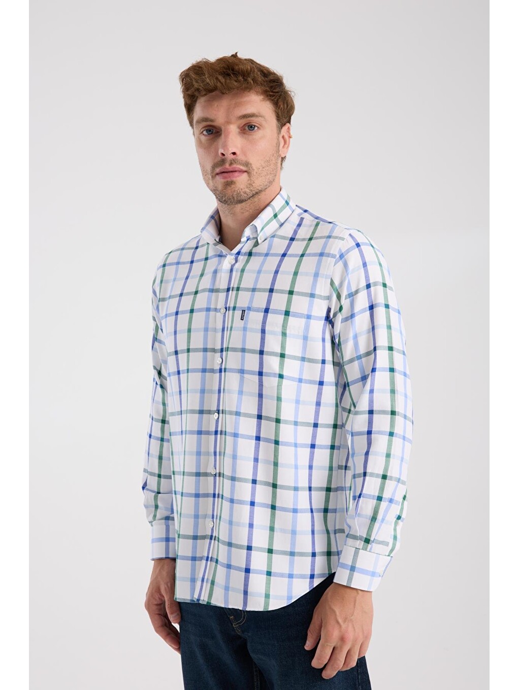 Aclub Ac10089 Oxford Pamuk Karışımlı Regular Fit Yeşil Düğmeli Yaka Erkek Kareli Gömlek-3