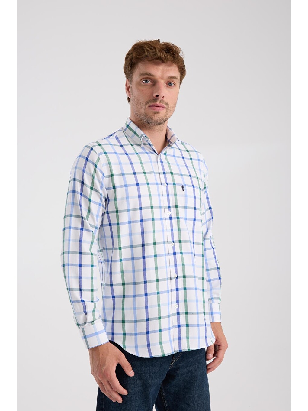Aclub Ac10089 Oxford Pamuk Karışımlı Regular Fit Yeşil Düğmeli Yaka Erkek Kareli Gömlek-4