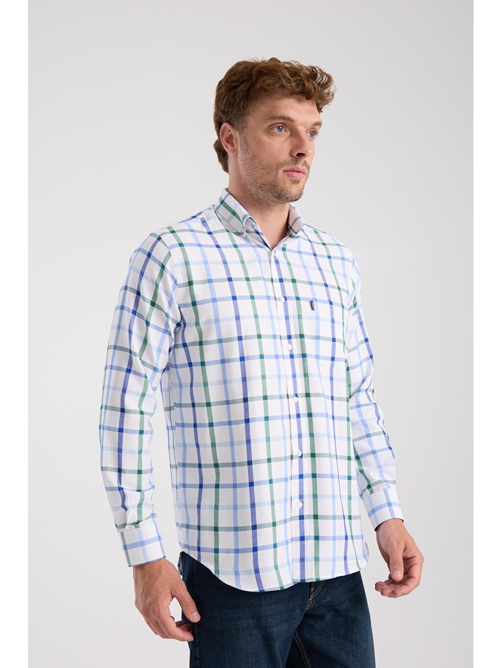Aclub Ac10089 Oxford Pamuk Karışımlı Regular Fit Yeşil Düğmeli Yaka Erkek Kareli Gömlek-5
