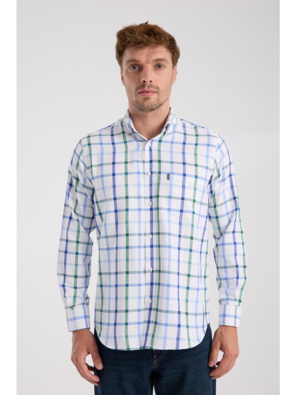 Aclub Ac10089 Oxford Pamuk Karışımlı Regular Fit Yeşil Düğmeli Yaka Erkek Kareli Gömlek-6