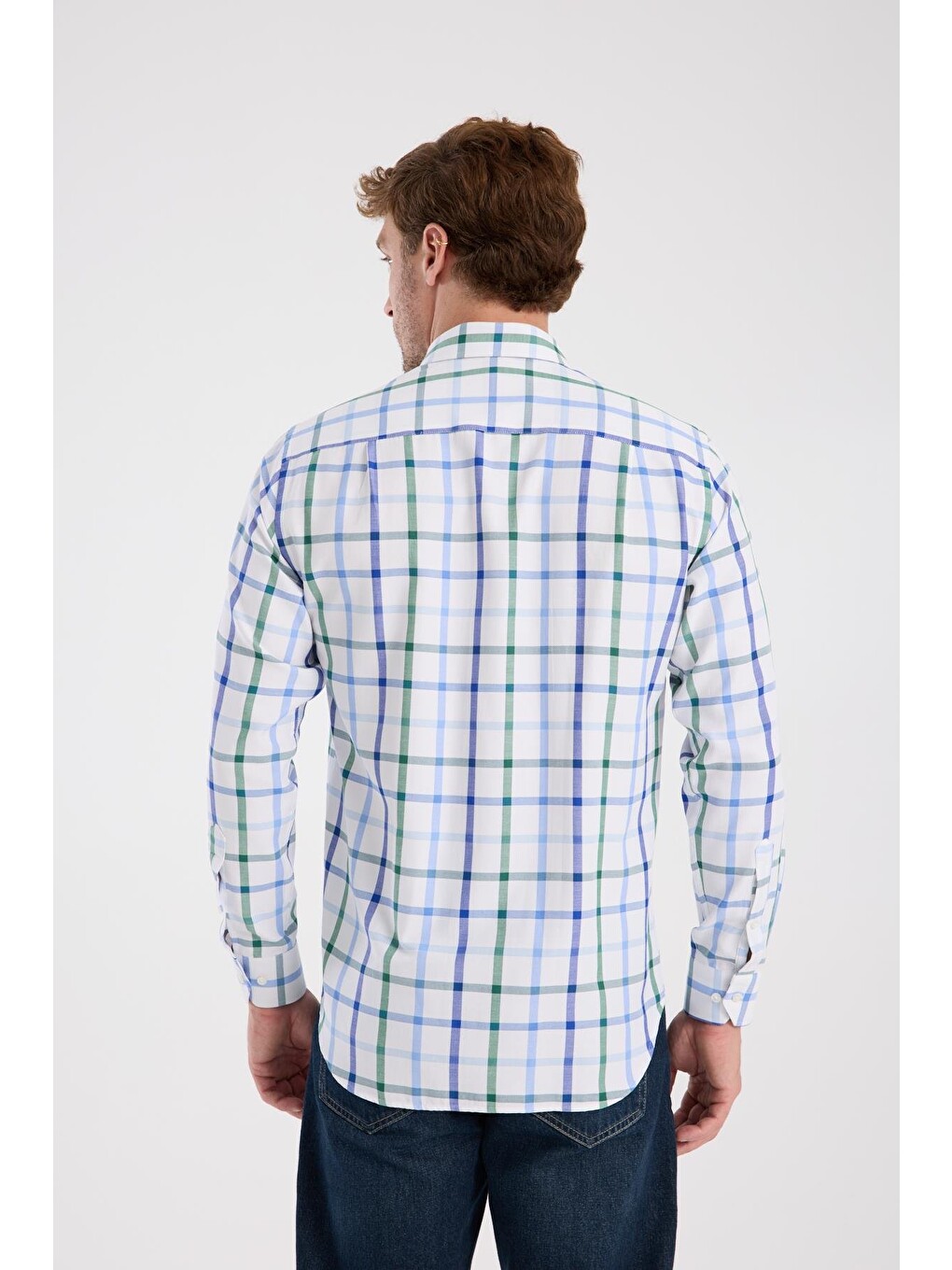 Aclub Ac10089 Oxford Pamuk Karışımlı Regular Fit Yeşil Düğmeli Yaka Erkek Kareli Gömlek-7