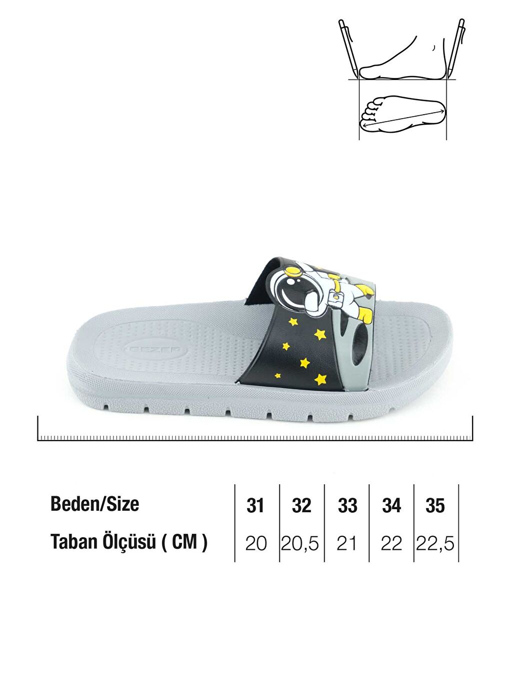 Siyah Erkek Çocuk Yazlık Astronot PU Rahat Taban Ev Banyo Havuz Plaj Terlik-1