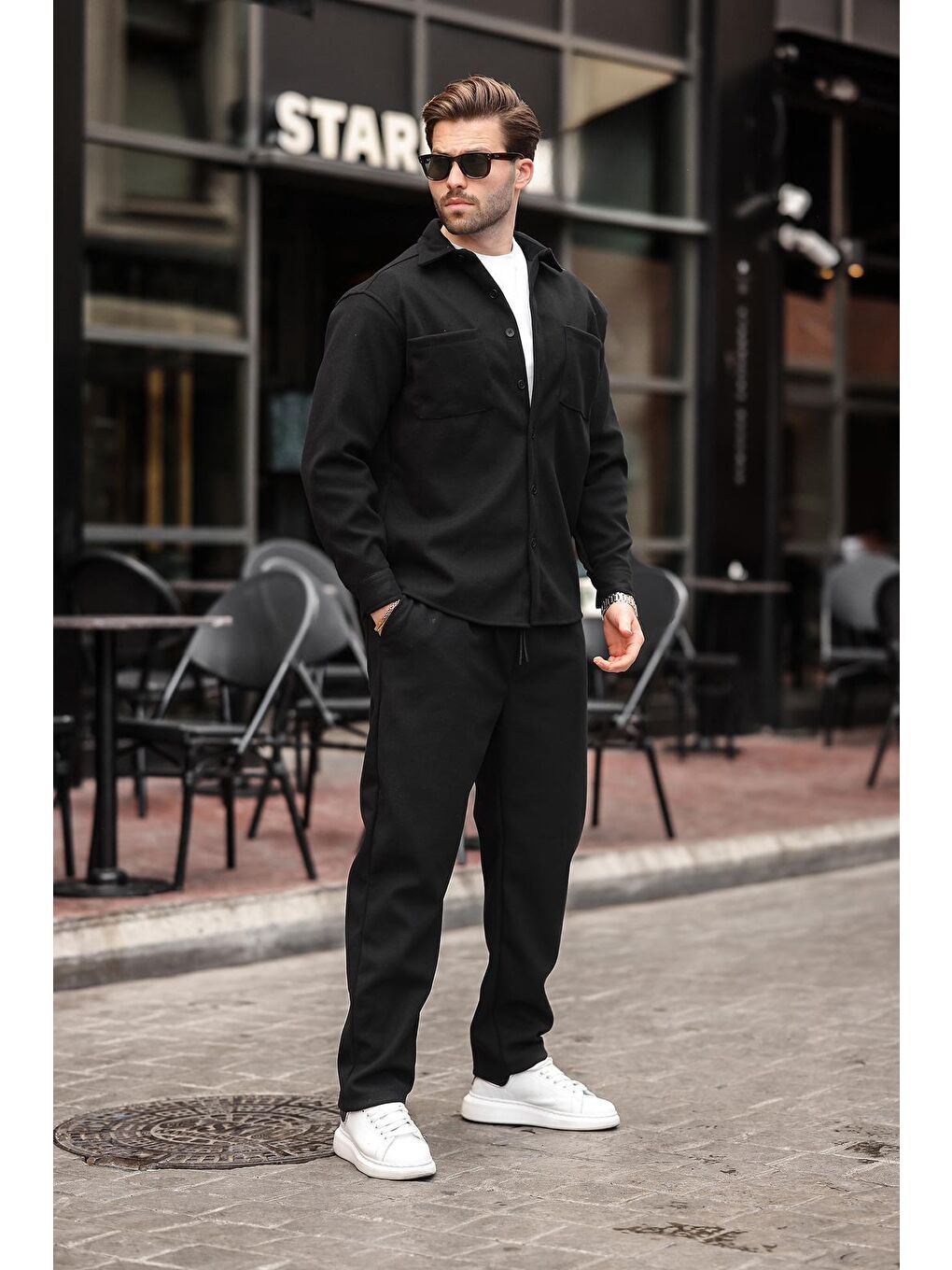 Siyah Kaşe Erkek Gömlek Pantolon İkili Takım E7328