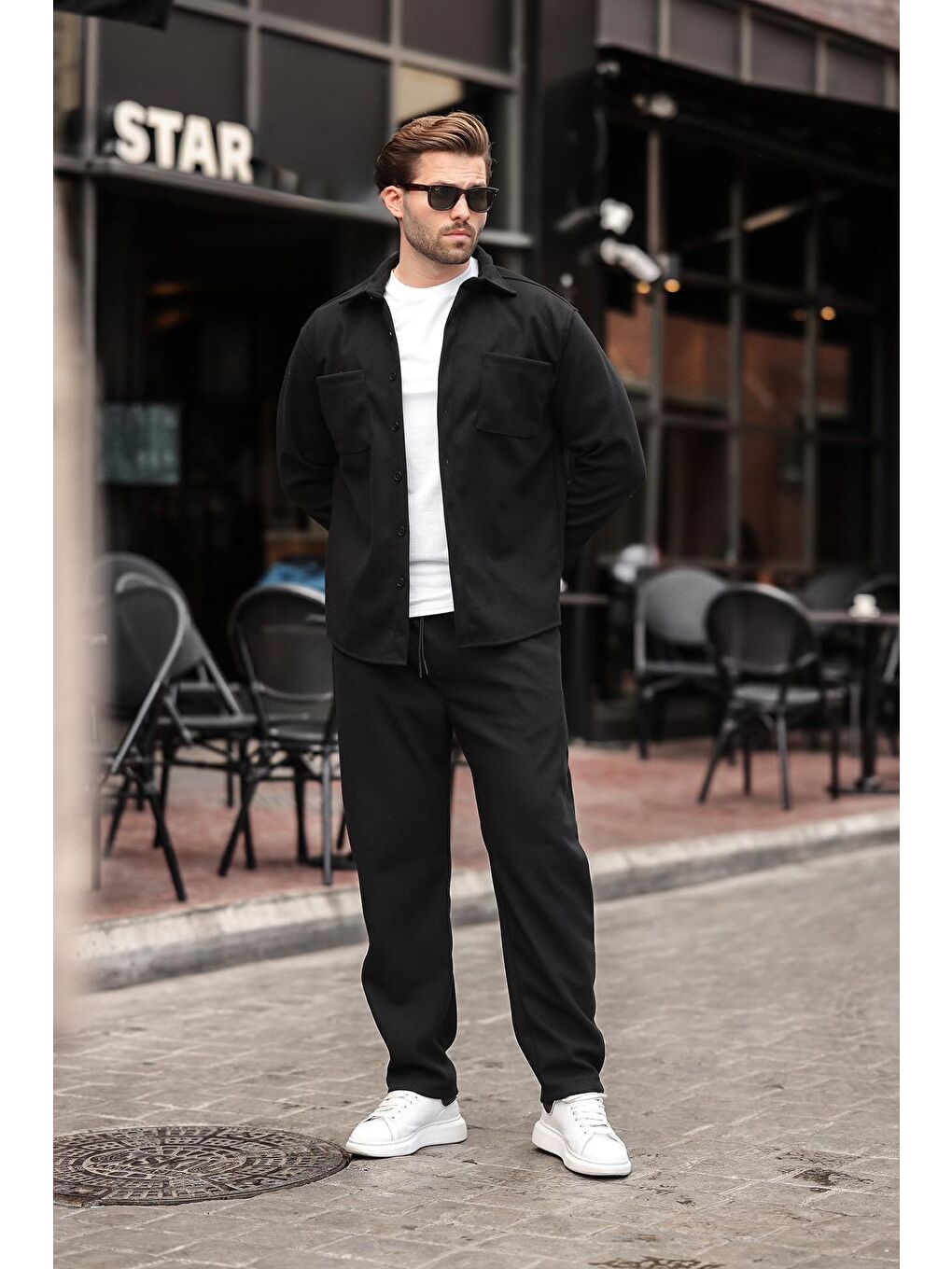 Siyah Kaşe Erkek Gömlek Pantolon İkili Takım E7328-1