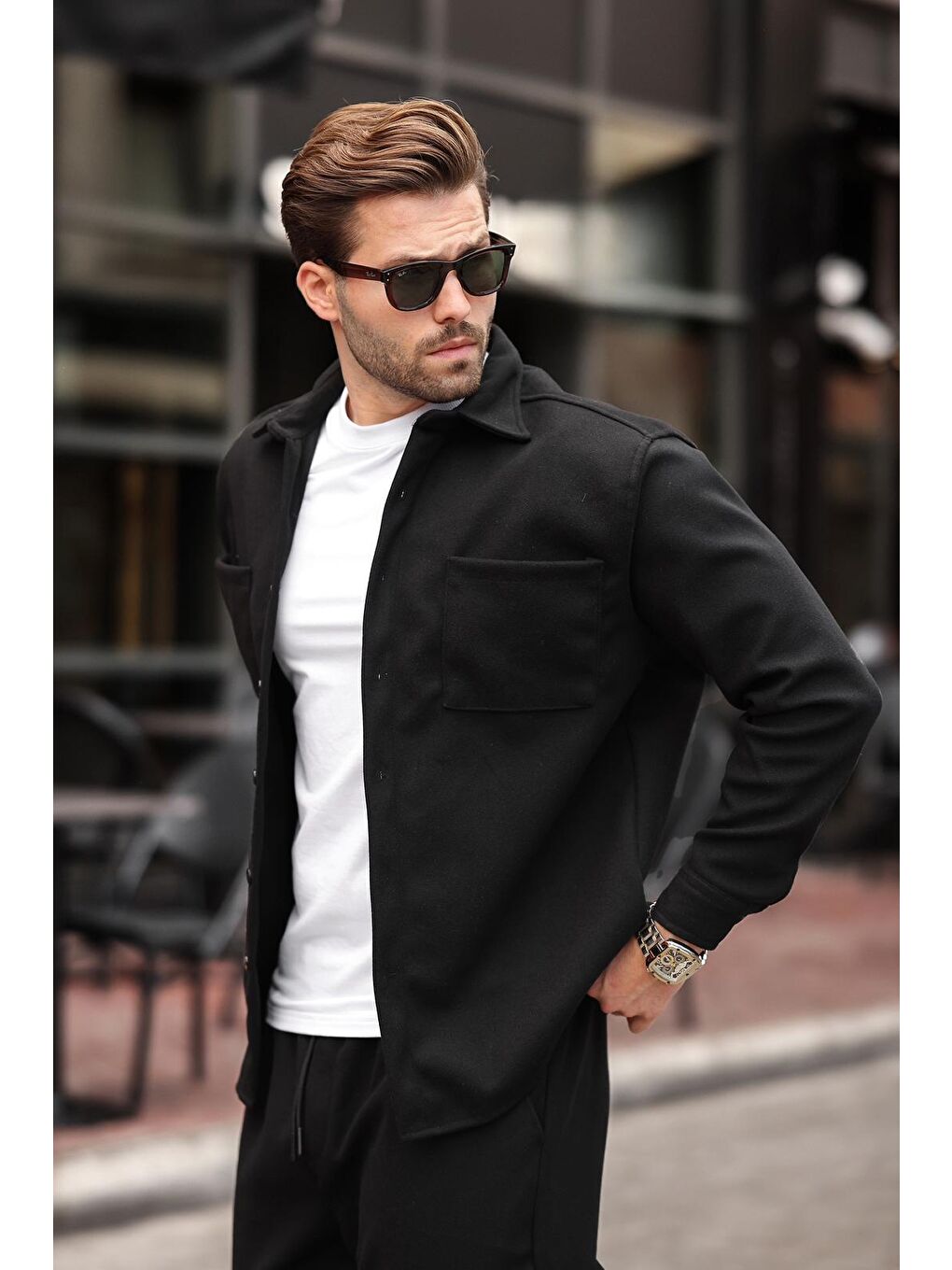 Siyah Kaşe Erkek Gömlek Pantolon İkili Takım E7328-2