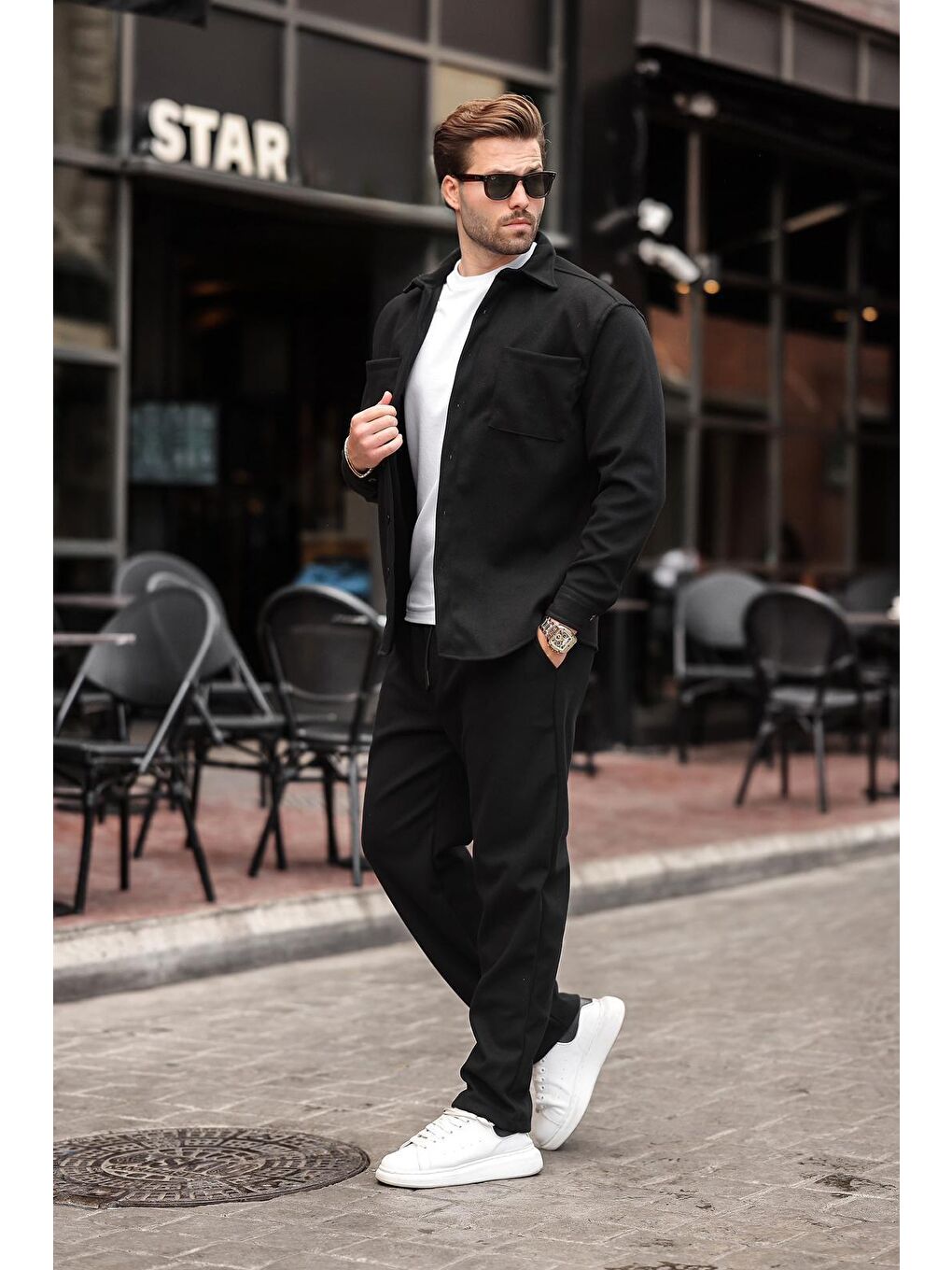 Siyah Kaşe Erkek Gömlek Pantolon İkili Takım E7328-3