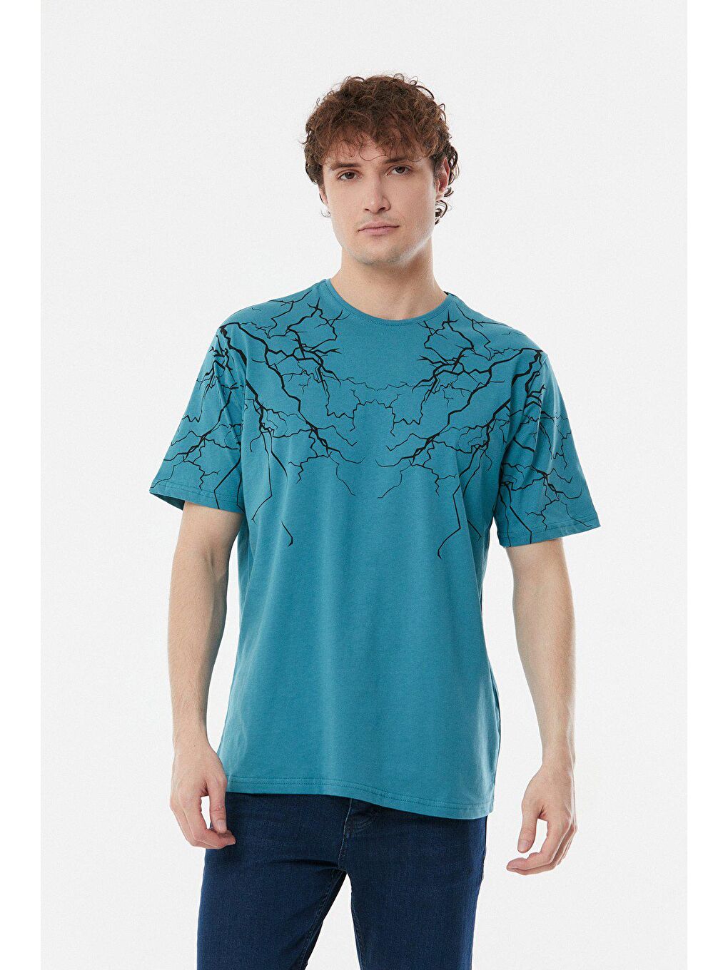 Petrol Baskılı Bisiklet Yaka Tişört