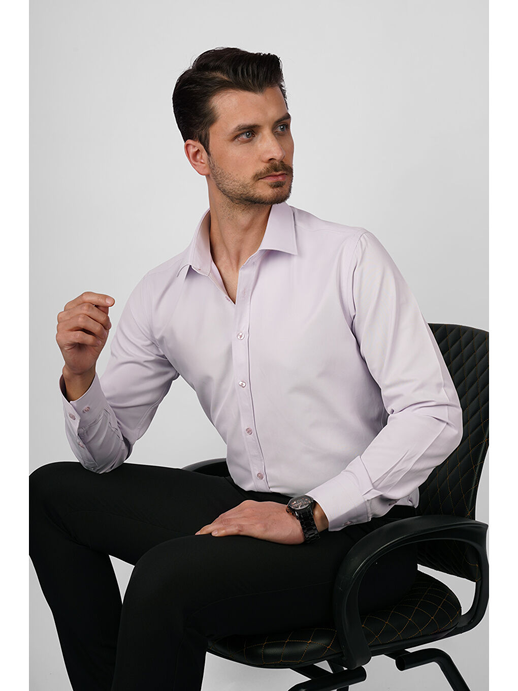 Lila Saten Slimfit Erkek Gömlek-1
