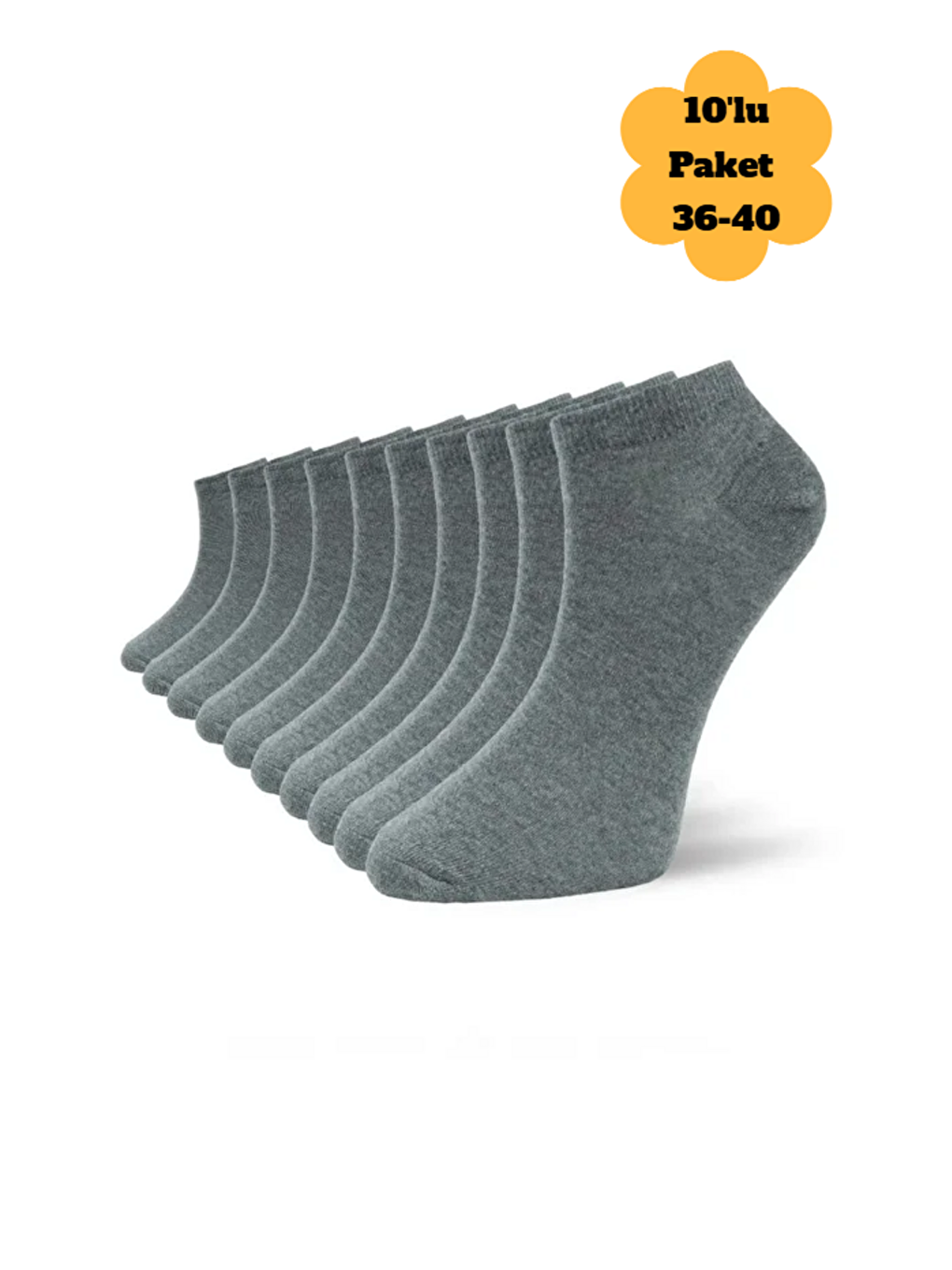 Gri 10'lu Kadın Pamuklu Yüksek Kaliteli Yumuşak Nefes Alabilen Dayanıklı Premium Kutulu Patik Çorap-1