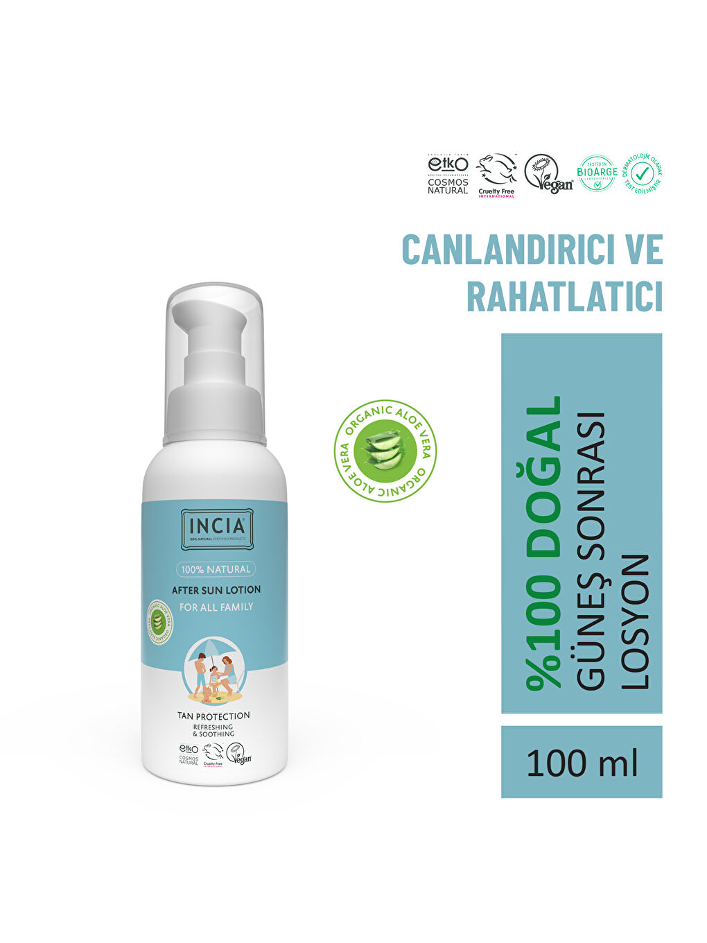 100% Natural After Sun Losyon Güneş Sonrası Organik Aloe Vera Nemlendirici Rahatlatıcı 100 ml
