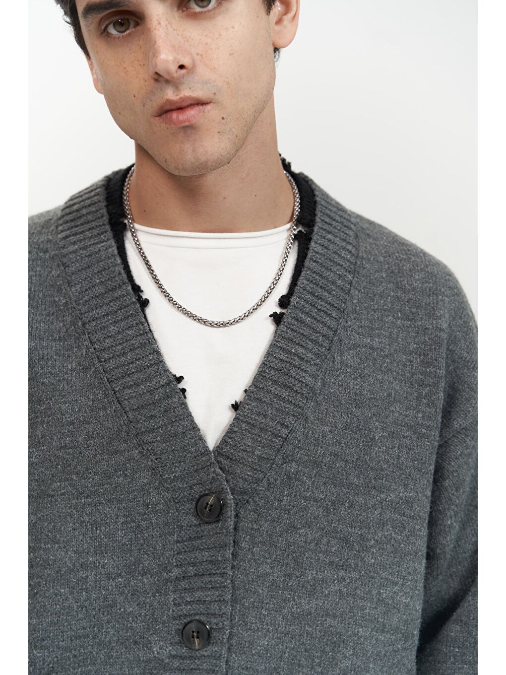 Gri Raid Çift Yaka Füme Erkek Triko Hırka-4