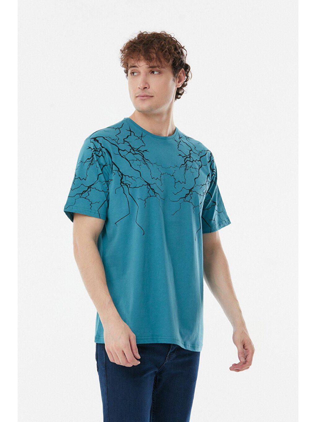 Petrol Baskılı Bisiklet Yaka Tişört-2