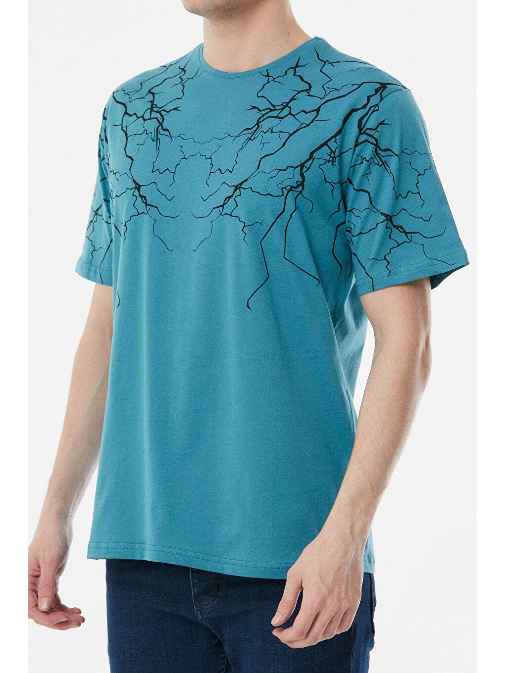 Petrol Baskılı Bisiklet Yaka Tişört-3