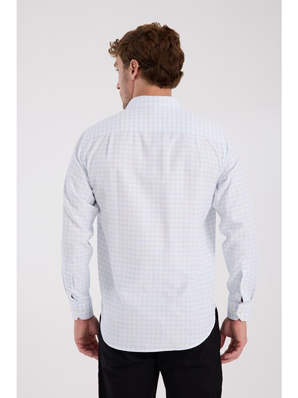 Aclub Ac10082 Oxford Pamuk Karışımlı Regular Fit Açık Mavi Düğmeli Yaka Erkek Kareli Gömlek-7