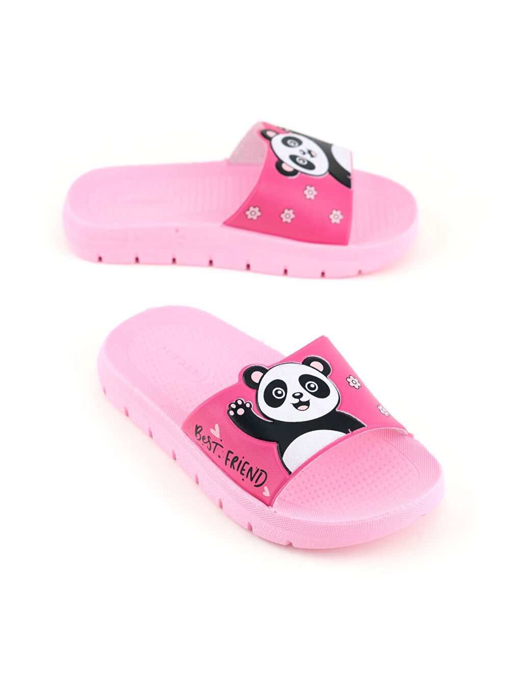 Fuşya Kız Çocuk Yazlık Best Friend Panda PU Rahat Taban Ev Banyo Havuz Plaj Terlik