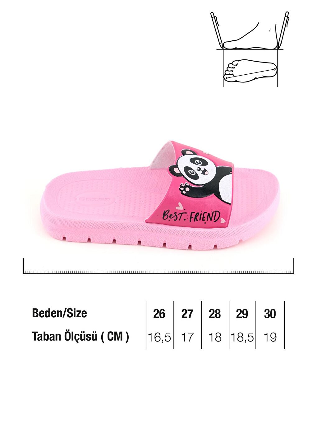 Fuşya Kız Çocuk Yazlık Best Friend Panda PU Rahat Taban Ev Banyo Havuz Plaj Terlik-1