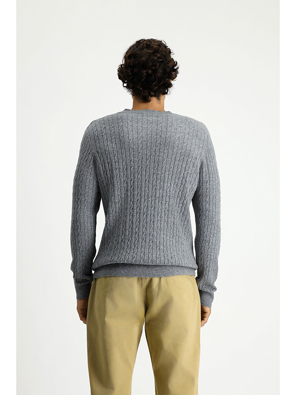 Gri Bisiklet Yaka Regular Fit Desenli Yünlü Triko Kazak-4