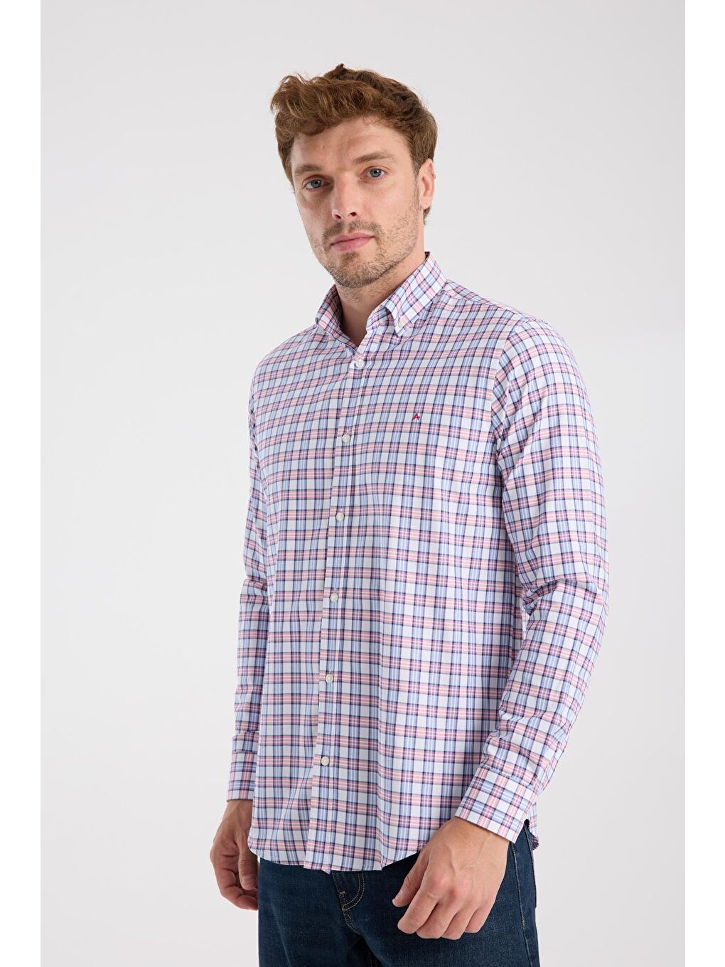 Aclub Ac10083 Oxford Pamuk Karışımlı Slim Fit Kırmızı Düğmeli Yaka Erkek Kareli Gömlek-3