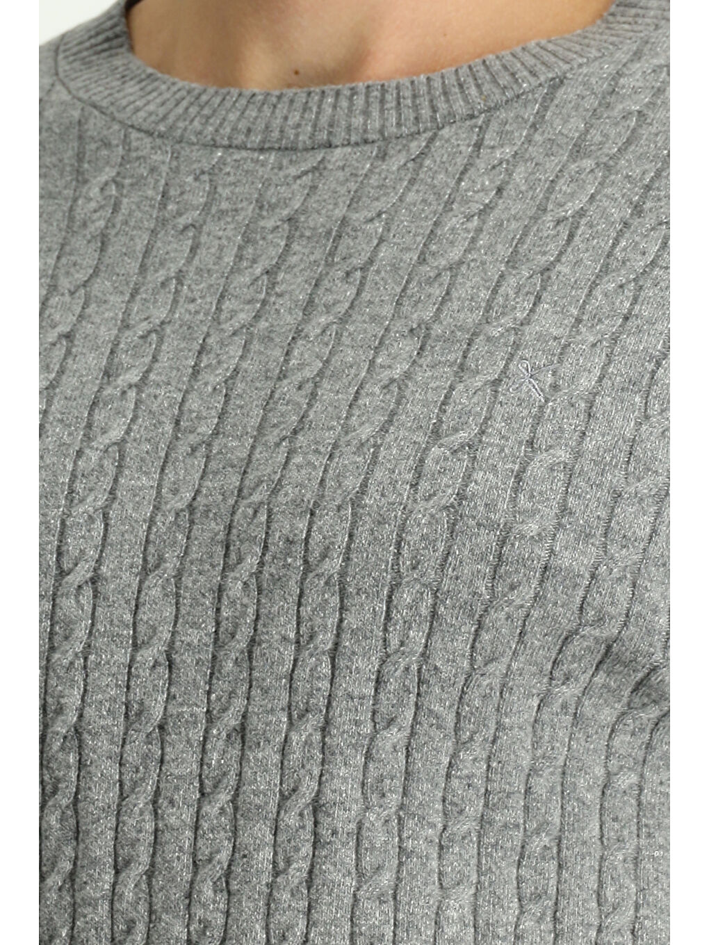 Gri Bisiklet Yaka Regular Fit Desenli Yünlü Triko Kazak-5
