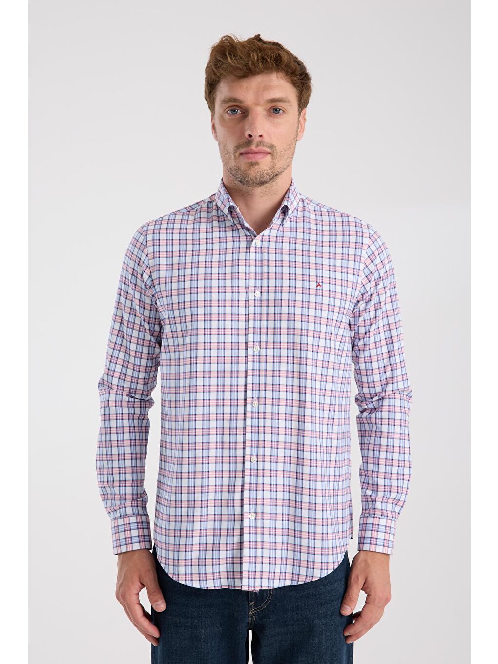 Aclub Ac10083 Oxford Pamuk Karışımlı Slim Fit Kırmızı Düğmeli Yaka Erkek Kareli Gömlek-6