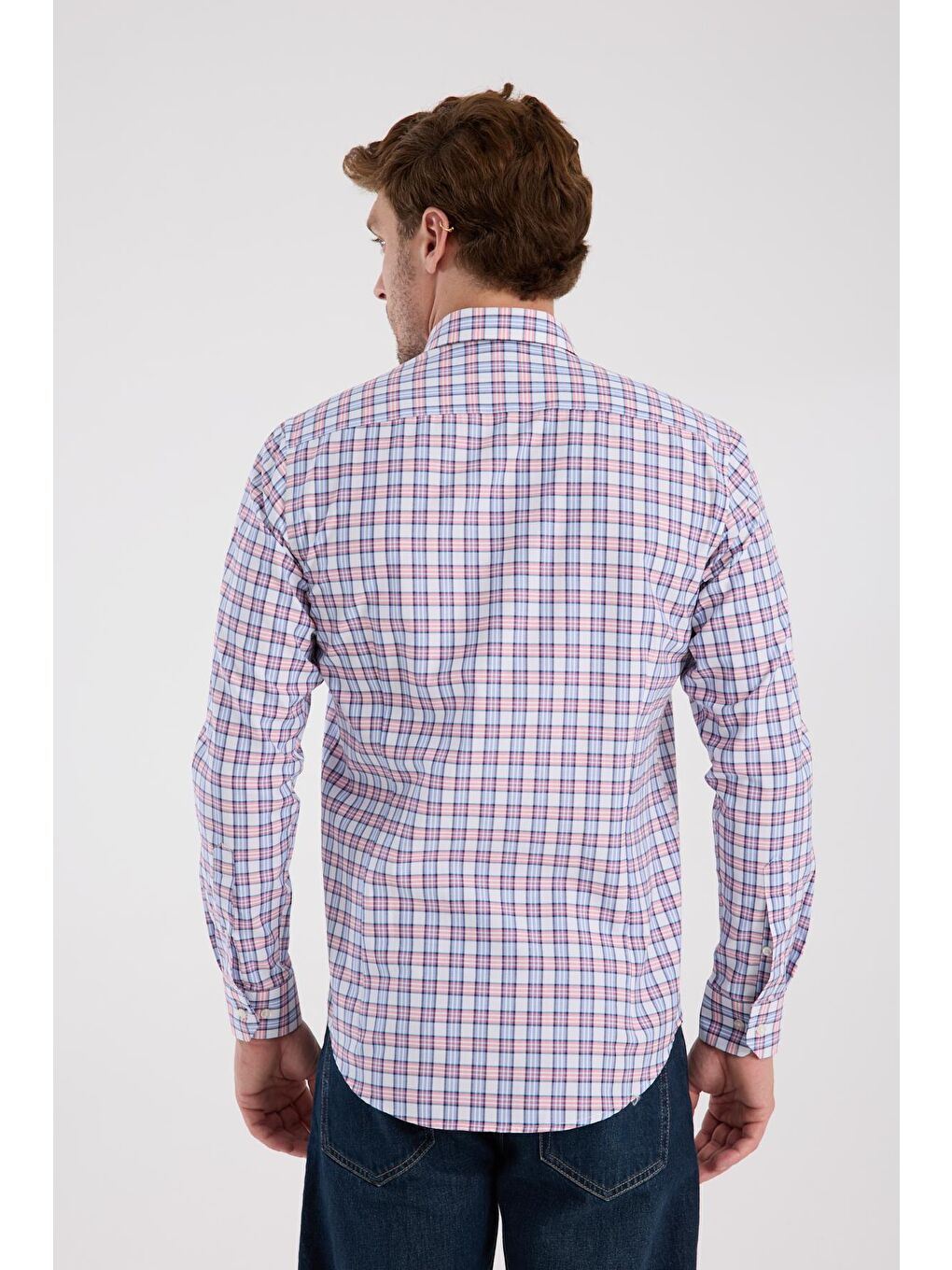 Aclub Ac10083 Oxford Pamuk Karışımlı Slim Fit Kırmızı Düğmeli Yaka Erkek Kareli Gömlek-7