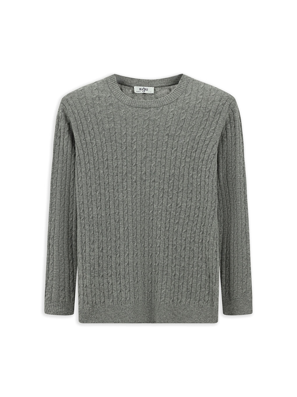 Gri Bisiklet Yaka Regular Fit Desenli Yünlü Triko Kazak-6