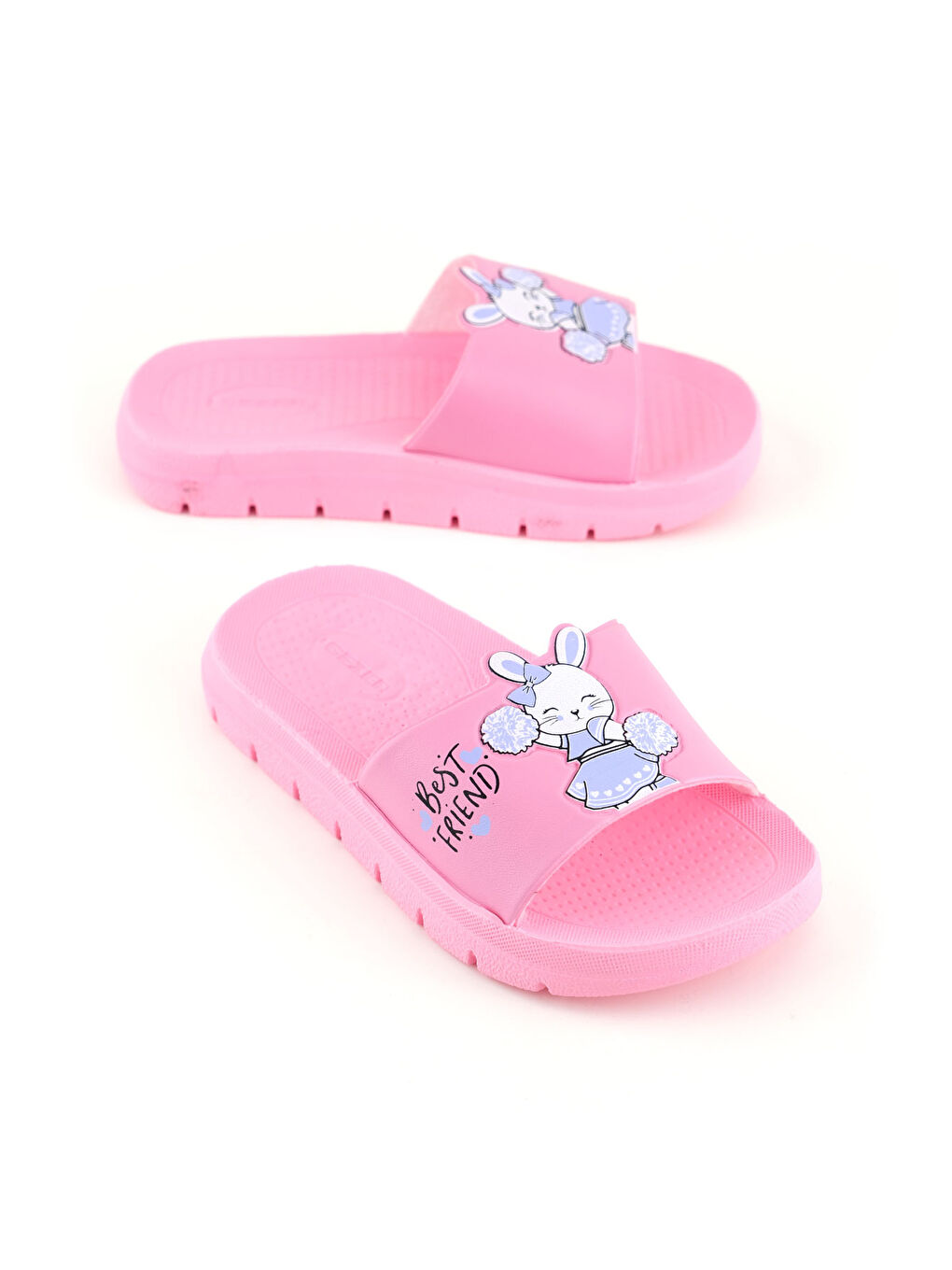 Pembe Kız Çocuk Yazlık Best Friend Bunny PU Rahat Taban Ev Banyo Havuz Plaj Terlik