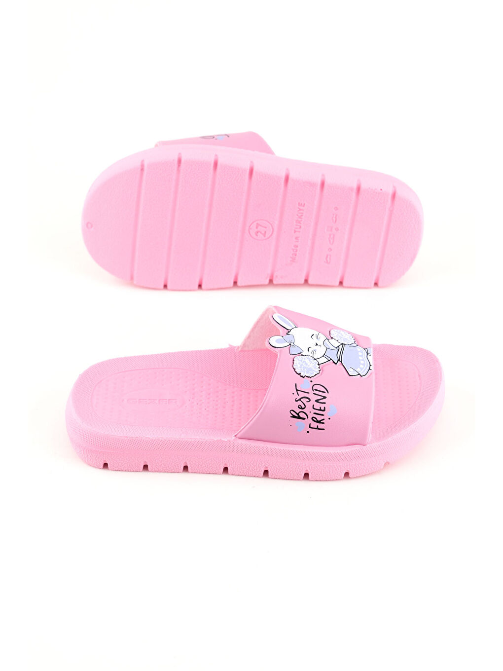 Pembe Kız Çocuk Yazlık Best Friend Bunny PU Rahat Taban Ev Banyo Havuz Plaj Terlik-4