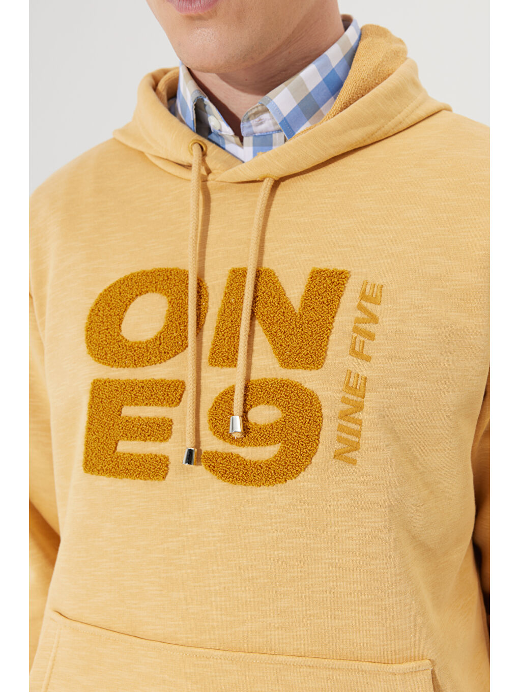 Sarı Erkek SAFRAN Slim Fit Dar Kesim Kapüşonlu Pamuklu Baskılı Sweatshirt-2